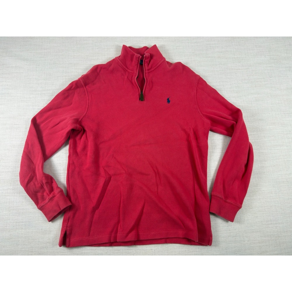 Polo Ralph Lauren Mens Medium Red 100% Cotton Quarter Zip Pullover Sweater